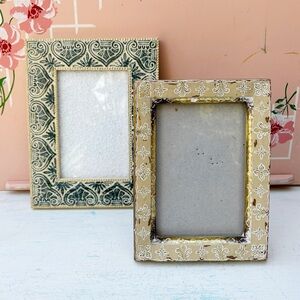 Gold Ornate Floral Picture Wall Wooden Frame Photo Boho Eclectic Set Of 2